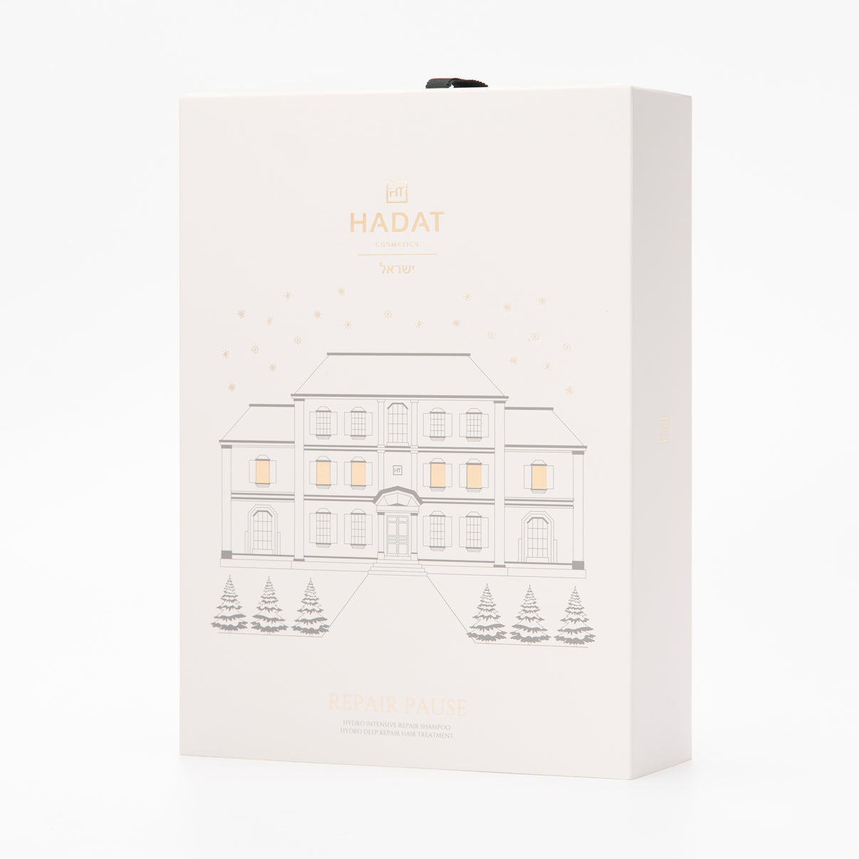Hadat Cosmetics Repair Pause hair treatment box with mansion illustration