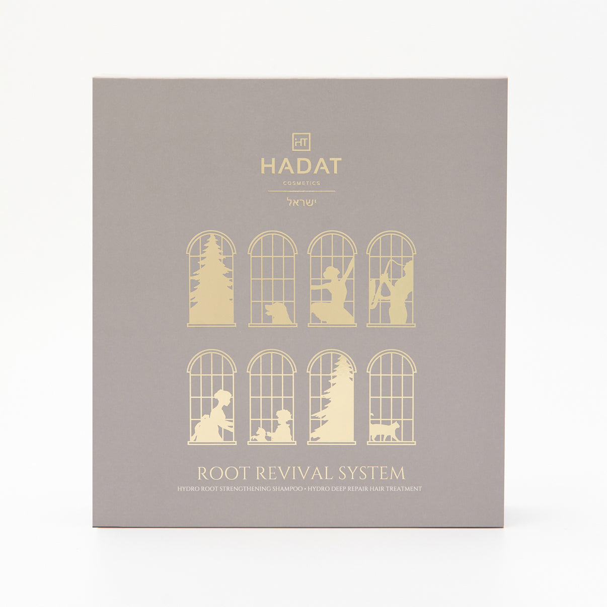 Hadat Root Revival System hair care box with gold window designs