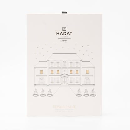Hadat Cosmetics Repair Pause hair treatment set box with mansion illustration