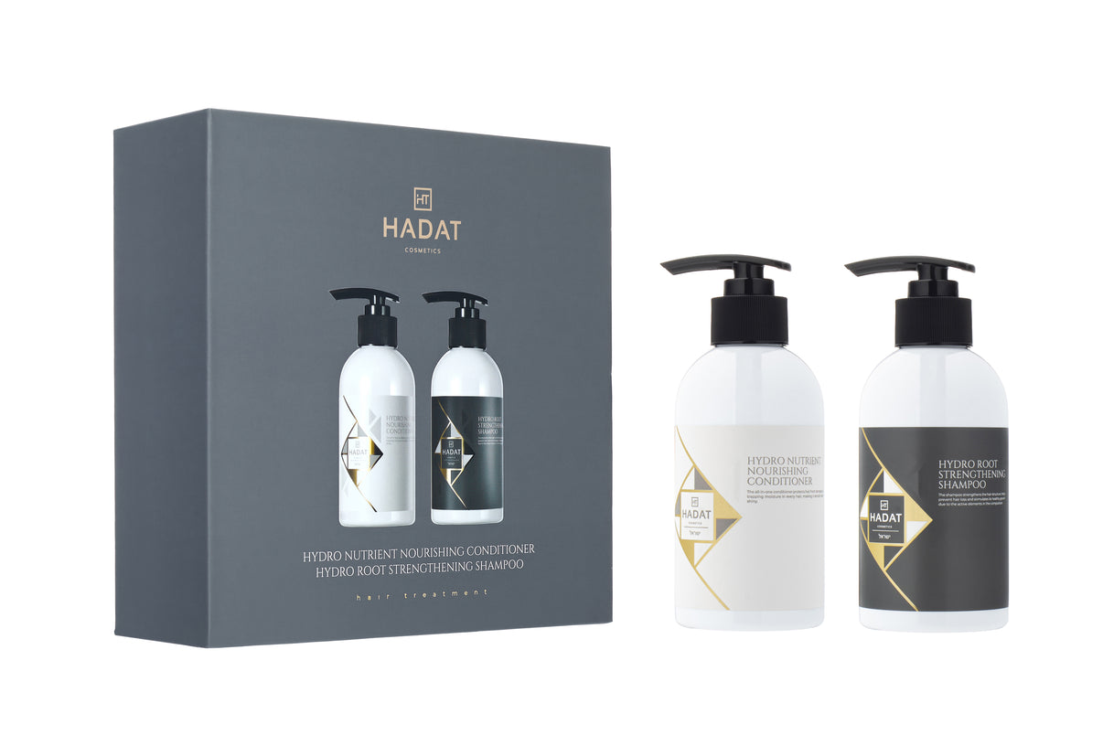 Hydro nutrient conditioner and root strengthening shampoo set