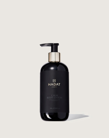 Calm Body Lotion in sleek black bottle