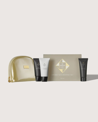Hydro Nourishing Moisture Set complete set with gold travel pouch and three 70 ml products