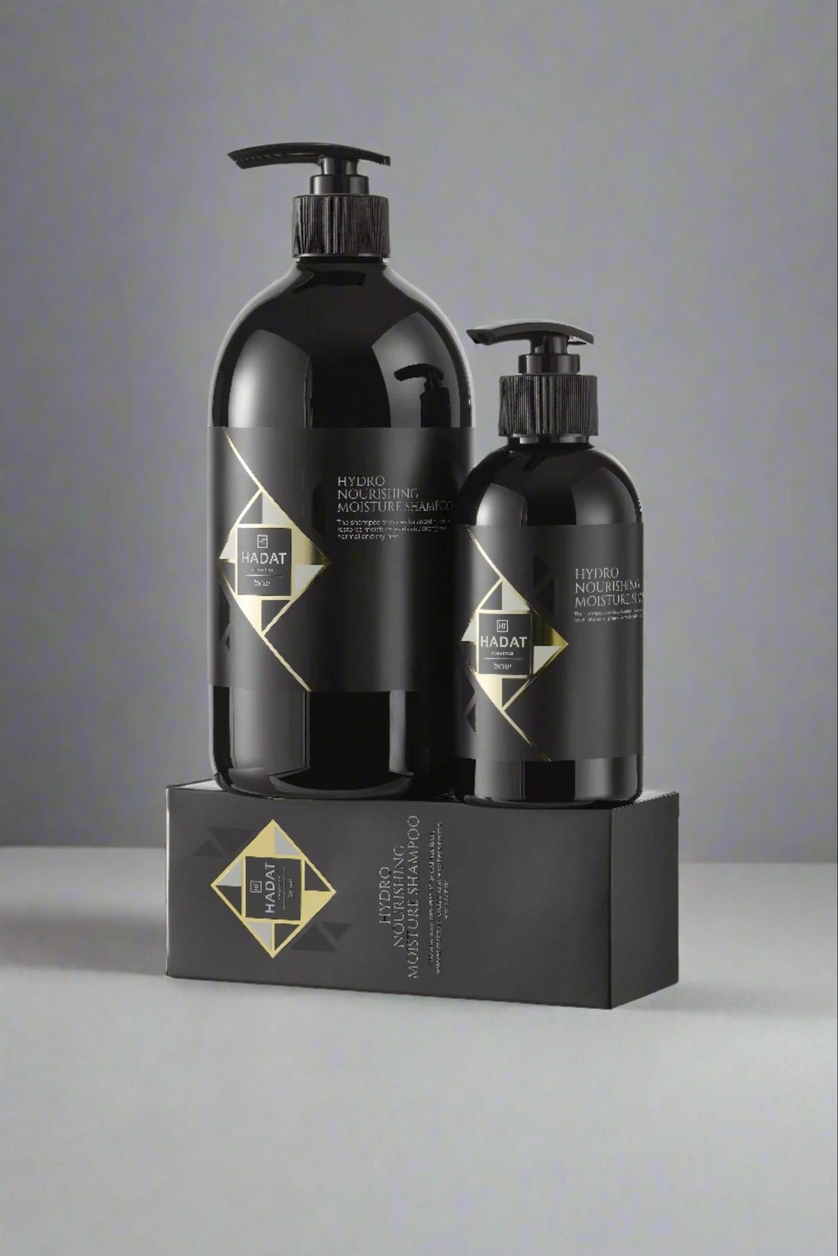 Hydro Nourishing Moisture Shampoo bottles with sleek black design