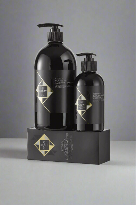 Hydro Nourishing Moisture Shampoo bottles with sleek black design