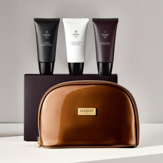 Hadat cosmetics hair care set with travel bag