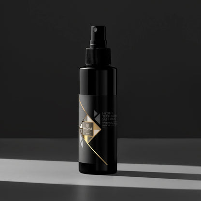 Black hydro texturizing salt spray bottle with gold label