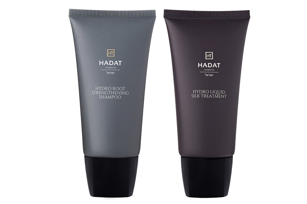 Hadat Hydro Root Shampoo and Hydro Liquid Silk Treatment tubes