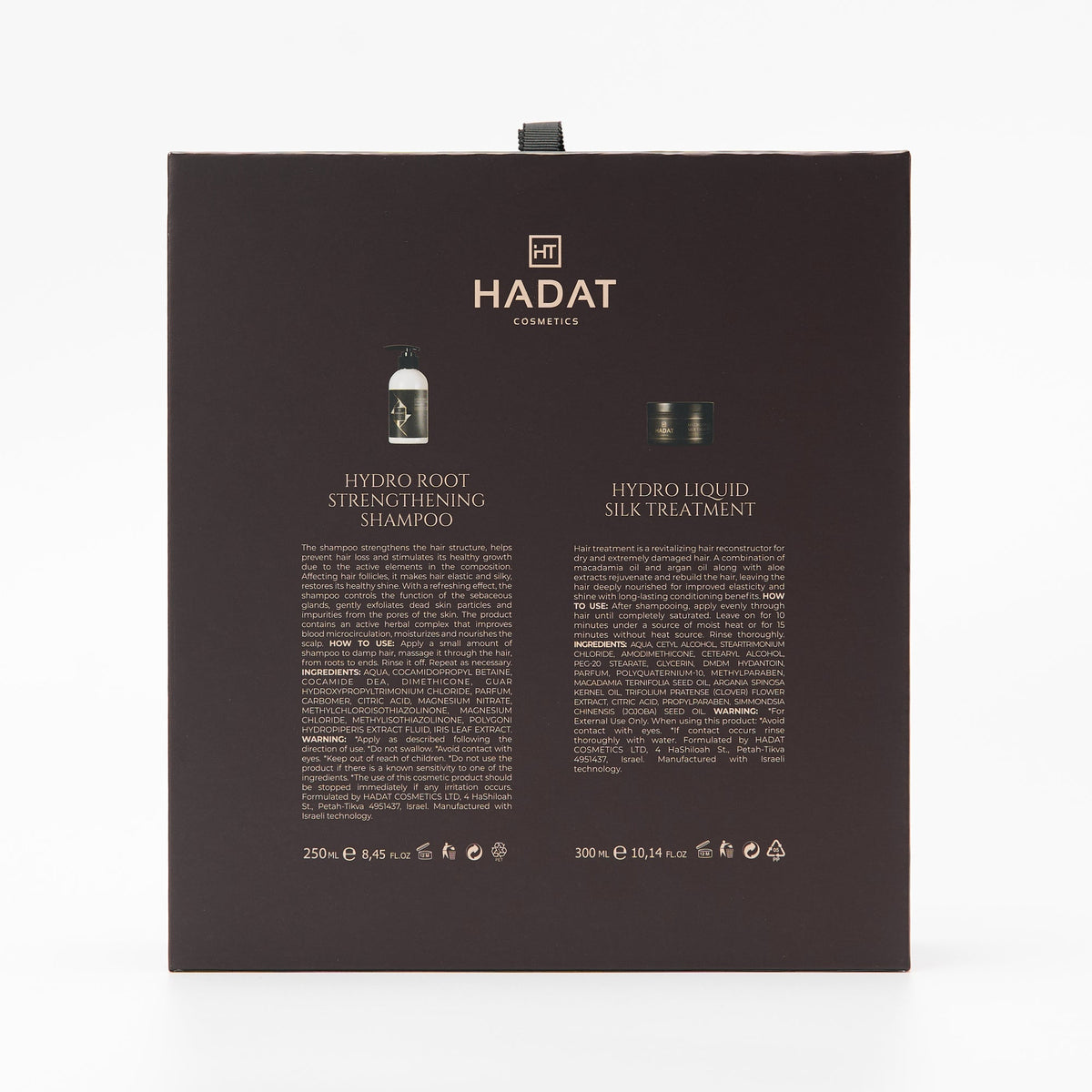 Inner Silk gift box back showing 250 ml shampoo and 300 ml treatment