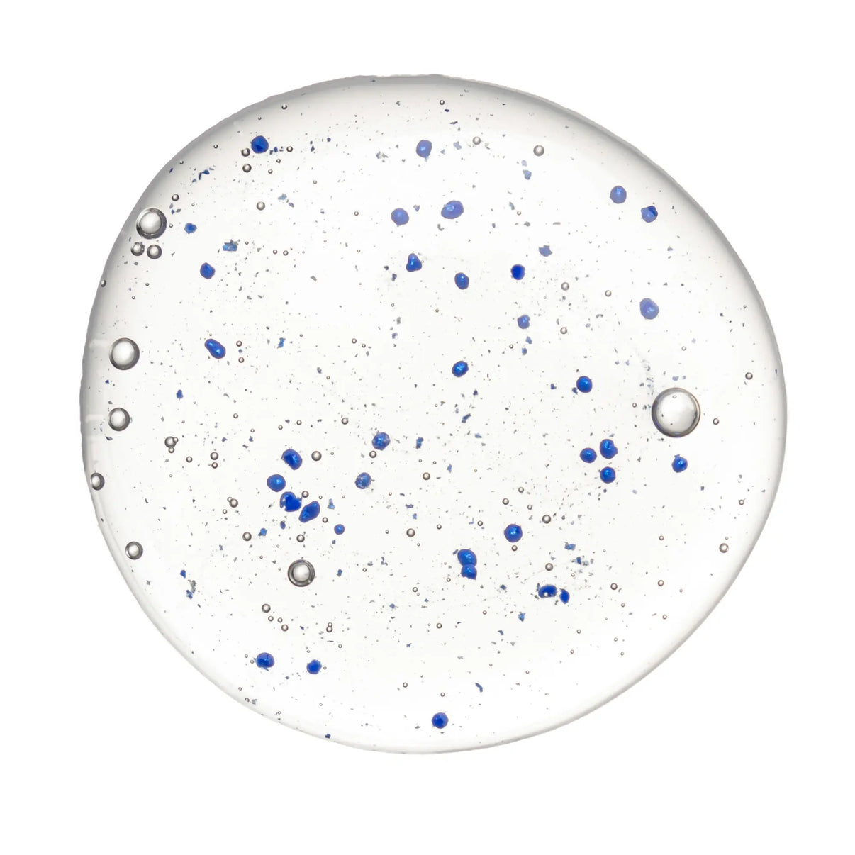 Clear serum with blue particles and bubbles, Sea Oil Silk technology