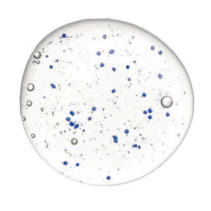 Clear serum with blue particles and bubbles, Sea Oil Silk technology