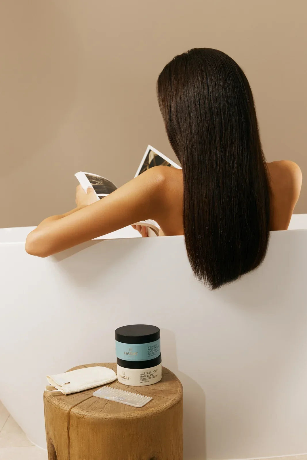 Golden Hour Hair Mask lifestyle with model